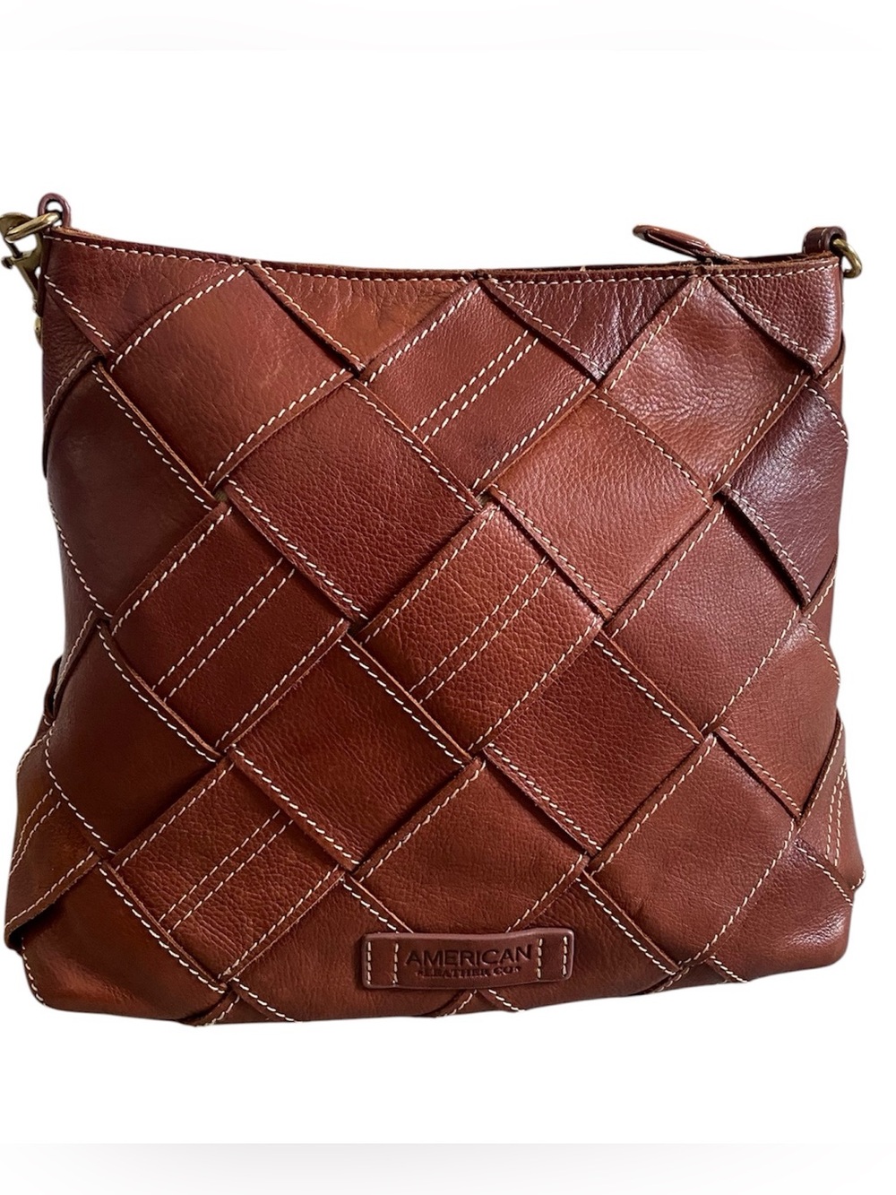 AMERICAN LEATHER CO MERCER WOVEN LEATHER TOP ZIP HOBO